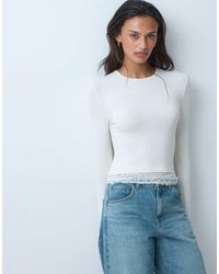 Miss Selfridge - Lace Trim Crew Neck Top - Lyst