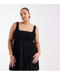 ASOS - Asos Design Curve Selina Beach Textured Cotton Shirred Mini Sundress - Lyst