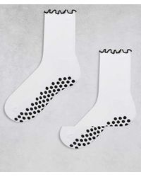 4505 - Set Van 2 Paar Antislip Pilates-Sokken Met Geschulpte Rand - Lyst