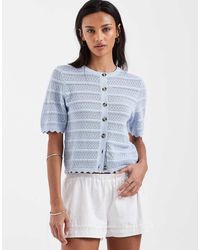Brave Soul - Crochet Knit Short Sleeve Cardigan With Scallop Detail - Lyst