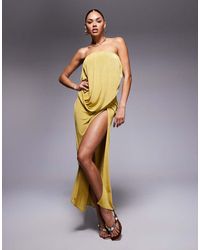 ASOS - Maxi Bandeau-Jurk Van Gladde Stof Met Plooidetail En Gedrapeerde Rok - Lyst