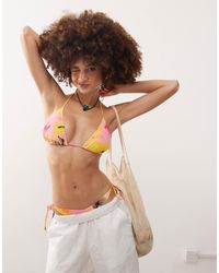 Monki - – mix and match – triangel-bikinioberteil zum binden mit tropischem blumenmuster - Lyst
