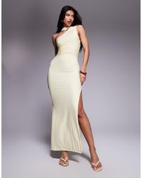 Kaiia - Exclusive Double Layered Slinky One Shoulder Scarf Detail Side Split Maxi Dress - Lyst