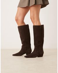 ASOS - Calais - bottes plates pointues hauteur genou en daim - chocolat - Lyst