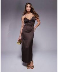 ASOS - Robe mi-longue en satin avec bretelles croisées dans le dos et buste en mousseline - Lyst
