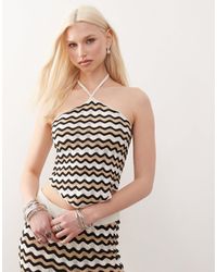 Noisy May - Top d'ensemble au crochet à encolure américaine - motif ondulé noir et beige - Lyst