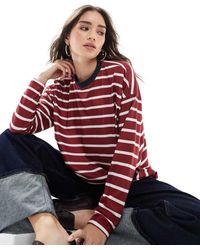 ASOS - Top Squadrato A Righe Con Maniche Lunghe Ampie E Colletto A Contrasto - Lyst