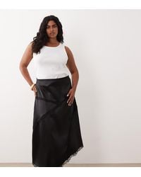 ASOS - Asos Design Curve Satin Asymmetric Maxi Skirt With Lace Detail - Lyst
