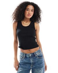 ASOS - Canotta Nera A Coste Con Scollo Rotondo - Lyst