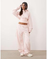 Kaiia - Cotton Rich Lace Up Side Detail Wide Leg joggers Co-ord - Lyst