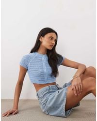 ASOS - Knitted Crochet Ultra Crop Cardigan - Lyst
