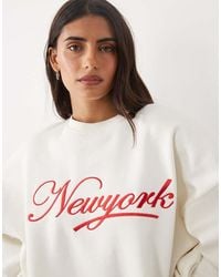 Kaiia - Cotton Rich Embroidered New York Script Logo Oversized Hoodie - Lyst