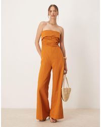 Mango - – trägerloser jumpsuit aus leinenmix - Lyst