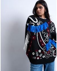 TOPSHOP - Knit Premium Oversized Embroidered Sweater - Lyst