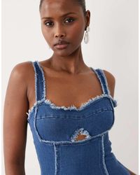The Frolic - Exclusive Denim Raw Edge Seam Detail Mini Dress - Lyst