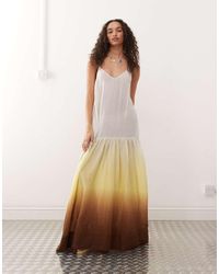 Monki - Crinkled Tiered Floaty Maxi Dress With Low Tie Back Detail - Lyst