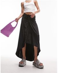 TOPSHOP - Textured Slinky Ruched Front Jersey Midi Skirt - Lyst