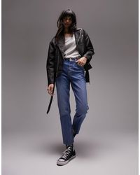 TOPSHOP - Easy - jeans dritti taglio corto a vita medio alta medio con bordi grezzi - Lyst