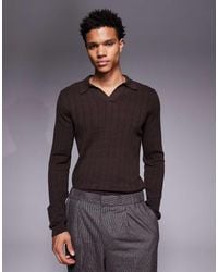 ASOS - Polo Entallado De Manga Larga Con Muesca En El Cuello De Punto De Canalé De - Lyst
