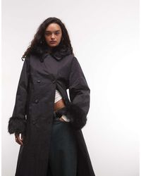Collusion - Trenchcoat Met Capuchon Van Imitatiebont - Lyst