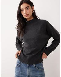 Mango - Pull en maille à col montant - anthracite - Lyst