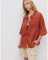 Pull&Bear - Gebreid Overhemd Met Borduursels - Lyst