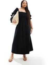 ASOS - Asos Design Curve Soft Denim Maxi Dress With Puff Sleeves - Lyst
