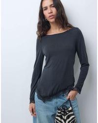 ONLY - Crew Neck Asymmetric Long Sleeve Top With Lace Hem - Lyst