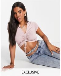 Missguided Short Sleeve Top With Ruched Front - Pink