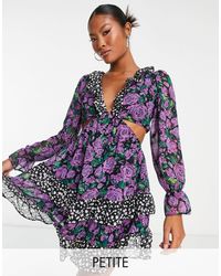Miss Selfridge - Petite - robe courte en mousseline à volants et imprimé varié - Lyst