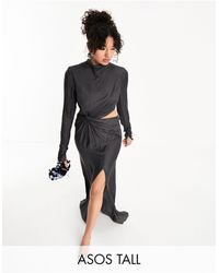 ASOS - Asos Design Tall Twist Waist Maxi Dress With High Neck - Lyst