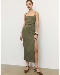 Stradivarius - Bengaline Midi Dress With Square Neckline - Lyst