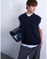 TOPMAN - Chaleco Extragrande Con Cuello De Pico De Punto De - Lyst