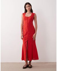 ASOS - Square Neck Button Down Midi Sundress - Lyst