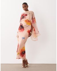 ASOS - – drapiertes midaxi-kleid mit buntem muster, kimonoärmeln, cape-detail und rückenausschnitt - Lyst