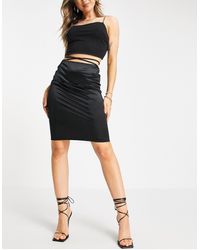 Flounce London Satin Midi Skirt With Strap Details - Black