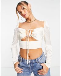 ASOS - Long Sleeve Ruched Front Crop Top With Keyhole - Lyst