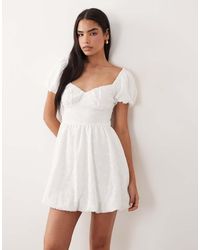 Gina Tricot - Puff Short Sleeve Flower Embroidered Mini Dress - Lyst