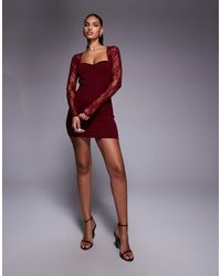 ASOS - Mini Dress With Cutaway Lace Long Sleeves - Lyst