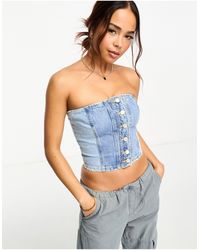 Pull&Bear - Two Tone Contrast Denim Corset Top Co-ord - Lyst