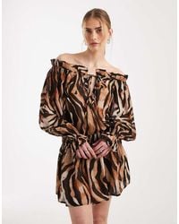 Aray - Sheer Off The Shoulder Mini Beach Dress - Lyst