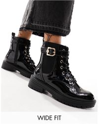 River Island - Wide Fit Lace Up Boot With Gold Buckle - Lyst