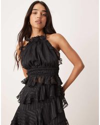 ASOS - Top Da Cerimonia Nero Allacciato Al Collo Con Volant - Lyst