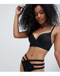 Wolf & Whistle Fuller Bust Exclusive Mesh Insert Strappy Bikini Top Dd - G Cup - Black