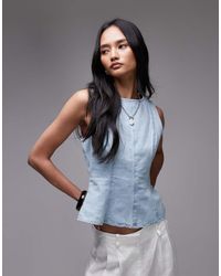 TOPSHOP - Denim Peplum Top - Lyst