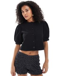 Miss Selfridge - Top à manches bouffantes en tissu côtelé doux - Lyst