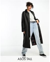 ASOS - Asos design tall - trench-coat ciré avec doublure à carreaux - noir - Lyst