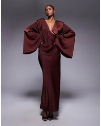 ASOS - Satin Asymmetric Neckline Long Sleeve Maxi Dress With Channel Detail - Lyst