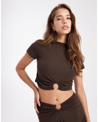 4th & Reckless - Double Layered Slinky Slash Neck Gold Ring Hardware Detail Crop Top Co-ord - Lyst