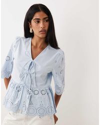 Y.A.S - Tie Front Cotton Broderie Top - Lyst